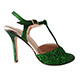 Entonces T-Shoes Naima Astro Verde - Italian Women's Shoes, model ENAv-grngltx9, Green Laminated Nappa with Large Glitter T-strap Sandals, Heel 9