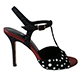 Entonces T-Shoes Naima Pois - Italian Women's Shoes model ENPcstp-bkwhx9, White Polka Dots Stamped Black Suede T-strap Sandals, Heel 9