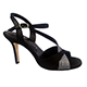 Entonces T-Shoes Vida Nero - Italian Women's Shoes model ENVglt-blkx7, Black Suede with Silver micro-Glitter Ankle & Diagonal Straps Sandals, Heel 7