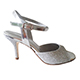 Entonces T-Shoes YoTango Argento Italian Women's Shoes - Model ENYTag-slvx7 Silver Laminated Nappa and silver micro Glitter combo X-Strap Ankle-Strap Sandals Heel 7 (also available Heels 8 & 9)