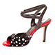 Entonces T-Shoes YoTango Pois Italian Women's Shoes Model ENYTp-bkwhx9, White Polka Dots Stamped Black and Glittered Suede, with Red Patent Leather combo, X-Strap Ankle-Strap Sandals, Heel 9 (also available Heel 7)