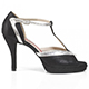 Salsolera Ania Lucertolina Nera Argento - Italian Women Shoes model SBAL-nagx7, black patterned uppers, with silver T-strap and black covered heels, stable heel 7cm Salsa shoes (also