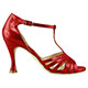 Salsolera Red Caviar Liu T9 Italian Women's Shoes - Model SBLIU-rdcvx9 red nappa caviar pattern shiny uppers T-strap covered salsa hourglass heels shoes on Heel 9