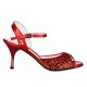 Tangolera Glitter Rosso / Laminato Rosso - Italian Women Shoes model A1Gprs, Red Glitter Sandals, Heel 7 (also available HEEL 9)