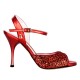 Tangolera Glitter Rosso / Laminato Rosso - Italian Women Shoes model A1Gprs, Red Glitter Sandals, Heel 9 (also available HEEL 7)