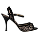 Tangolera Pizzo Nero Carne Vernice Nero - Italian Women's Shoes Model TBA1pv-bkndx9, Black Lace on nude skin-looking lining, with Black Patent leather ankle-straps, in Heel 9 (also available HEEL 7)