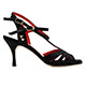 Tangolera A100 Black T7 Italian Women's Shoes - Model TBA100-bckx7 Black / Nero pattern printed nappa uppers Y-strap double ankle-strap sandals, on Heel 7