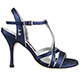 Tangolera A11 Blue Cangiante T9 Italian Women's Shoes Model TBA11cng-blulx9 Iridescent Blue snake skin pattern printed nappa uppers Y-strap single ankle-strap sandals with a fine silver lining detail on Heel 9 (also available in Heel 8)