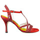 Tangolera A11 Notturno Rosso Sottile T8 Italian Women's Shoes - Model TBA11Nt-rdstx8 red velour/suede combo with red glitter rame Y-strap single ankle-strap sandals, on Heel 8