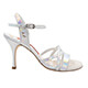 Tangolera A111 Specchio Cangiante T9 Italian Women's Shoes Model TBA111spchcng-lgtgryx9 open heel light grey mirror-like iridescent surface sandals with double X-crossed front straps on Heel 9