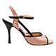 Tangolera A14 Rosato Bordato T9 Italian Women's Shoes - Model TBA14-rsebrdx9 sandals in creamy cherry rose soft nappa uppers with black borders ornaments and a lateral longitudinal strap and black painted heel 9 (also available in Heel 7)
