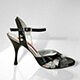 Tangolera A18 Nero T8 Italian Women's Shoes - Model TBA18bck-nrx8 black and white python pattern nappa covers with silver and transparent combo front uppers single-strap ankle-strap sandals on uncovered Heel 8