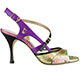 Tangolera A19 Gold Flowers T8 Italian Women's Shoes - Model TBA19flw-gldx8 purple/black & glitter rame nappa golden flowers pattern uppers ankle-strap sandals on Heel 8