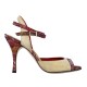 Tangolera Beige Flower - Italian Women Shoes model TBA1CL-bjx9, beige suede & red pattern, heel 9