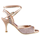 Tangolera A1CL Glitterino Rame Bordato T7 Italian Women's Shoes - Model TBA1CL-gltrx7 Pale Pink bronze micro-glitter Sandals with laminated nappa X-straps and border edges on Heel 7 (also available in Heel 9)