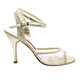 Tangolera A1CL Oro Glass T9 Italian Women's Shoes - Model TBA1CLOG-gldglsx9 Platinum Gold Glitter with Transparent Plexiglas front uppers Laminated X-strap ankle-strap sandals on Milky White nappa covered Heel 9 also available in Heel 7