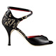 Tangolera A22 Nappa Nera Pizzo T8 Italian Women's Shoes - Model TBA22NP-bckx8 Black Napa Leather X-Strap Shoes with black lace covered heel cage on Heel 8