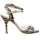 Tangolera A23 Jaguar T9 Italian Women's Shoes - Model TBA23anprt-jagrx9, Jaguar Pattern printed Nappa double strapped sandals, one silver napa ankle-strap, another animal print X-Strap with loop, on Heel 9