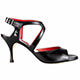 Tangolera A25 Nero Lucido T7 - Italian Women's Shoes Model TBA25-bckx7, Pearlized Black Nappa, double X-strap sandals, on Heel 7 (also available in HEEL 9)