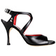 Tangolera A25 Nero Lucido T9 - Italian Women's Shoes Model TBA25-bckx9, Pearlized Black Nappa, double X-strap sandals, on Heel 9 (also available in HEEL 7)