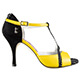 Tangolera A26 Yellow Pois T8 Italian Women's Shoes - Model TBA26yp-ylwx8 tango shoes Yellow napa uppers with black suede heel cage white dotted on black suede split front T-strap (Y-strap) on Heel 8