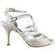 Tangolera A29 Lux Grigio Perla T9 Italian Women's Shoes - Model TBA29lx-grgprlx9, Silver Mirror Pattern Iridescent, double-strapped, back and Pearl Gray Y-strap sandals, same mirror silver covered heels, on Heel 9