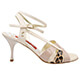 Tangolera A30 Beige T7 - Italian Women's Shoes - Model TBA30-bgjx7 Two Shades Beige and animal print combo printed nappa uppers Criss-cross ankle-strap with one elastic front-side strap sandals on Heel 7