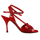 Tangolera A30 Rosso T8 Italian Women's Shoes - Model TBA30rsnpglt-rdx8 Red Nappa Glitterino and Patent combo uppers sandals Criss-cross ankle-strap with one front to lateral strap on Heel 8