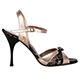 Tangolera Pizzo Nero Carne Laminato Rame - Italian Women's Shoes Model TBA6pl-bkndx7, black lace on top of kid leather lining, with copper/bronze/gold metallic reflexes laminated nappa and black accents leather details (bow, insole), in stiletto Heel 7 (also available Heel 9)