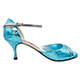 Tangolera A8 Turchese Wide T6 Italian Women Shoes Model TBA8trcw-trchwx6 mirror-like pattern turquoise nappa uppers and covered closed heels with silver laminated single-strap and frond decoration glitter borders on Heel 6