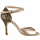 Tangolera A8CL Glitter Bronzo T8 Italian Women's Shoes Model TBA8CL-gltbrzx8 Satin Nude bronze nappa uppers with double crossed laminated strap shoes with coarse bronze glitter closed covered heels on heel 8