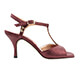 Tangolera C1 Bordeaux Punta Larga T7 Italian Women's Shoes Model TBC1brdpl-brdx7 T-strap sandals cobweb pattern bordeaux nappa uppers straps and covered heels with wide toes cage and wide fit on Heel 7 also available on Heel 9