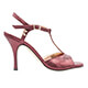 Tangolera C1 Bordeaux Punta Larga T9 Italian Women's Shoes Model TBC1brdpl-brdx9 T-strap sandals cobweb pattern bordeaux nappa uppers straps and covered heels with wide toes cage and wide fit on Heel 9 also available on Heel 7