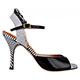 Tangolera D8 Betty Boop Noir T9 Italian Women's Shoes Model TBD8Ptn-wbckx9 Black Patent Leather & Strap Sandals with Stripes Painted Heel on Heel 9 (also available in Heel 7)