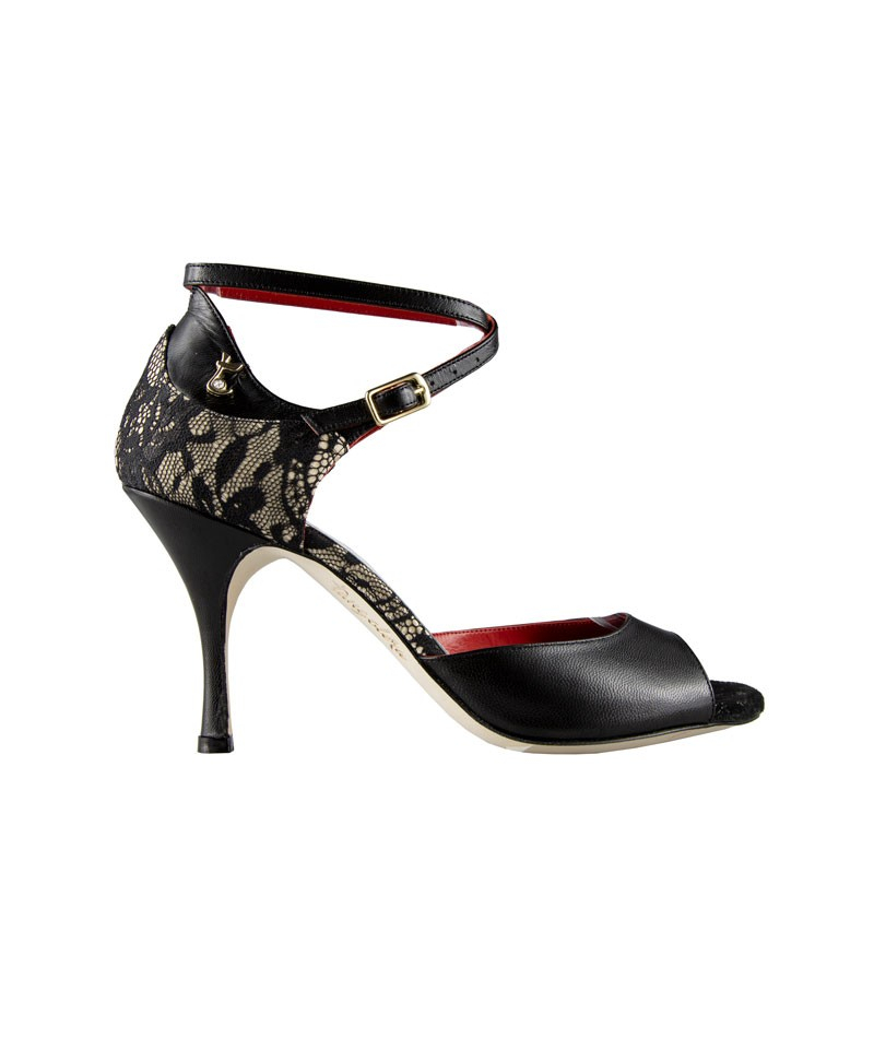 A22 Nappa Nera Pizzo heel 8 cm