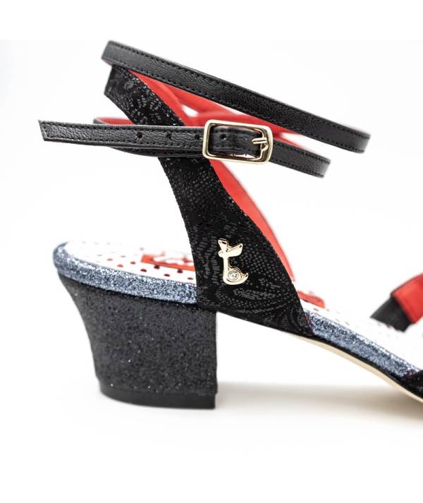 Tangolera - Pantofi - Noemi • D32 Nero Stampa Pizzo Calzata Stretta Suola Cuoio Heel 4 cm - imagine