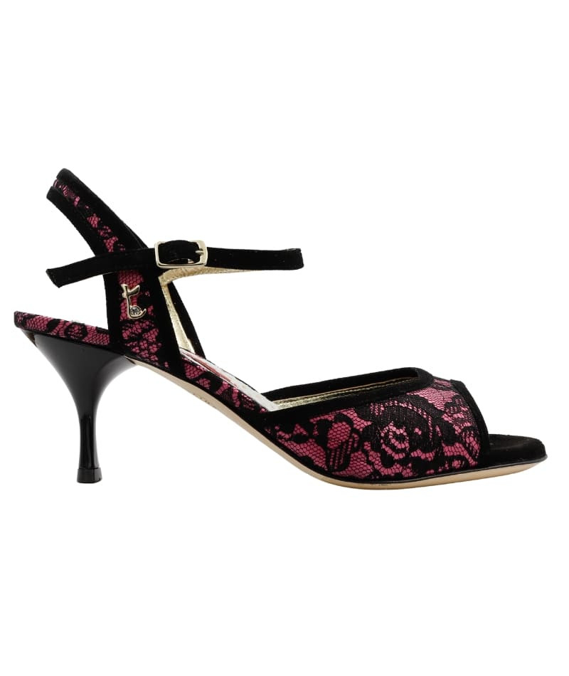 A1 Pizzo Nero Rosa Heel 6 cm