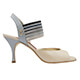 Tangolera E01 Beige Fume T7 Italian Women Shoes - Model TBE01bgfm-ndfx7 two shades beige nappa uppers and gray/blue-ish (fumè) covered heels and back-strap with one elastic striped colored front-side strap sandals on Heel 7 also available in Heel 9