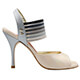 Tangolera E01 Beige Fume T9 Italian Women Shoes - Model TBE01bgfm-ndfx9 two shades beige nappa uppers and gray/blue-ish (fumè) covered heels and back-strap with one elastic striped colored front-side strap sandals on Heel 9 also available in Heel 7